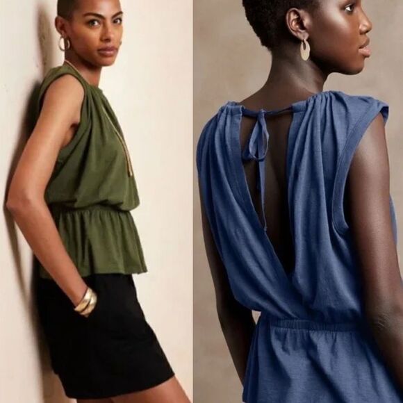 NWT Banana Republic Olive Green Malibu Slub Tank Open Back Size Medium - Picture 1 of 6